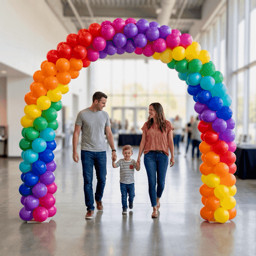 Gasten lopen veilig door stabiele PilaMania ballonnenboog