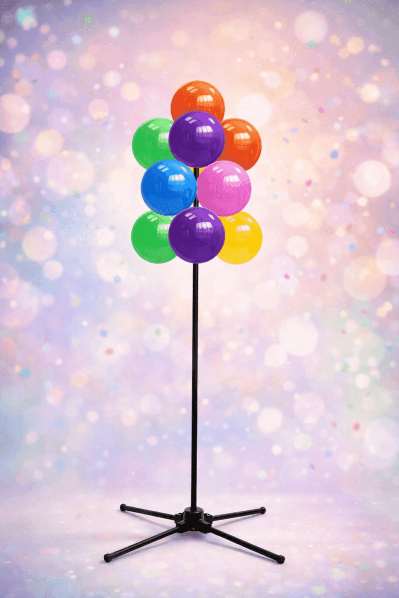 Staande ballontros op professioneel geïntegreerde 4-poten basis met 13 kleurrijke ballonnen