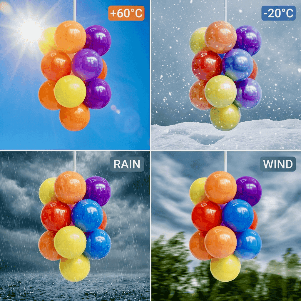 Ballontros buiten bij verschillende weersomstandigheden