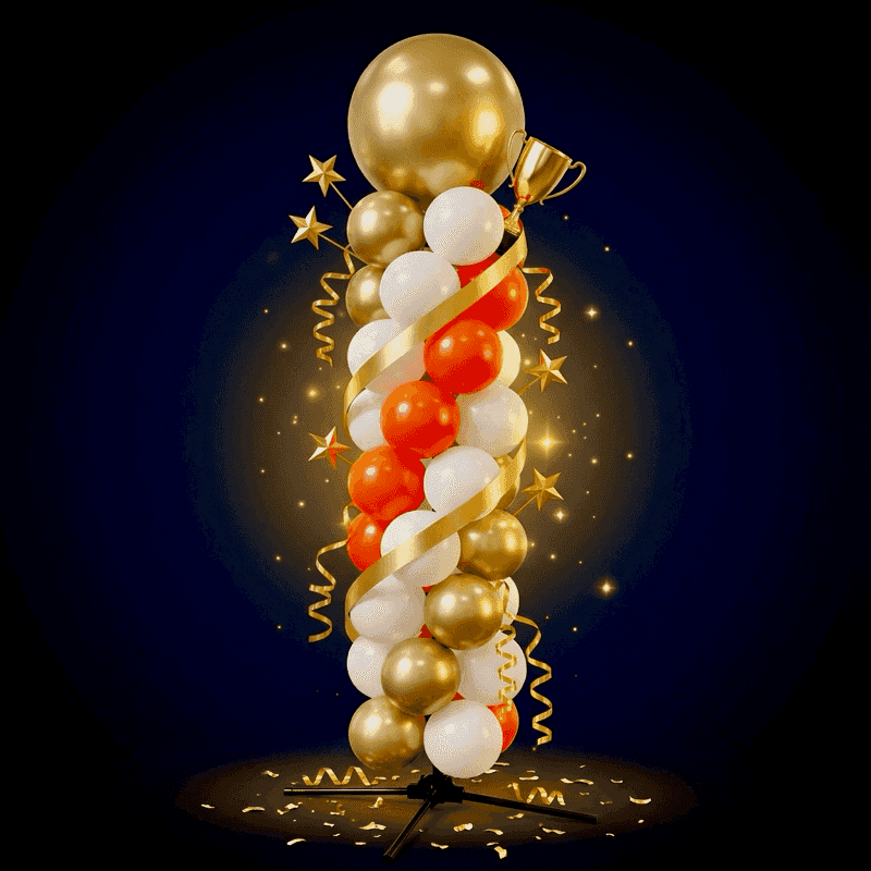 Spiraalvormige ballonpilaar voor een supportersfeest
