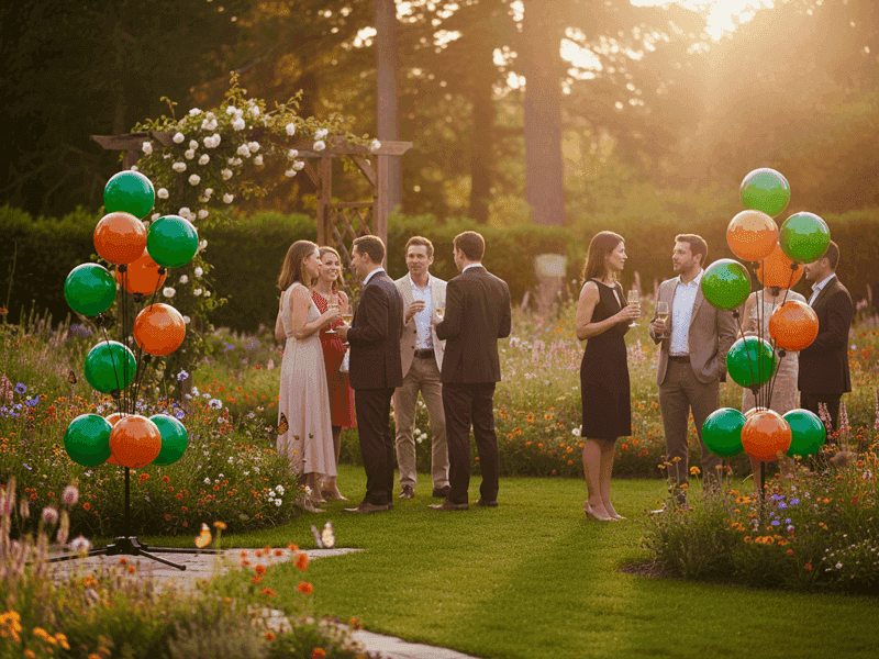 PilaMania ballon stoepbord in outdoor setting, symboliseert duurzame decoratie die herbruikbaar is zonder plastic afval