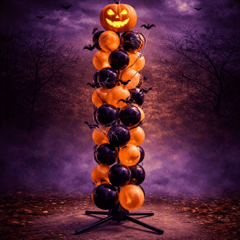 Oranje en zwarte Halloween ballondecoratie bij entree