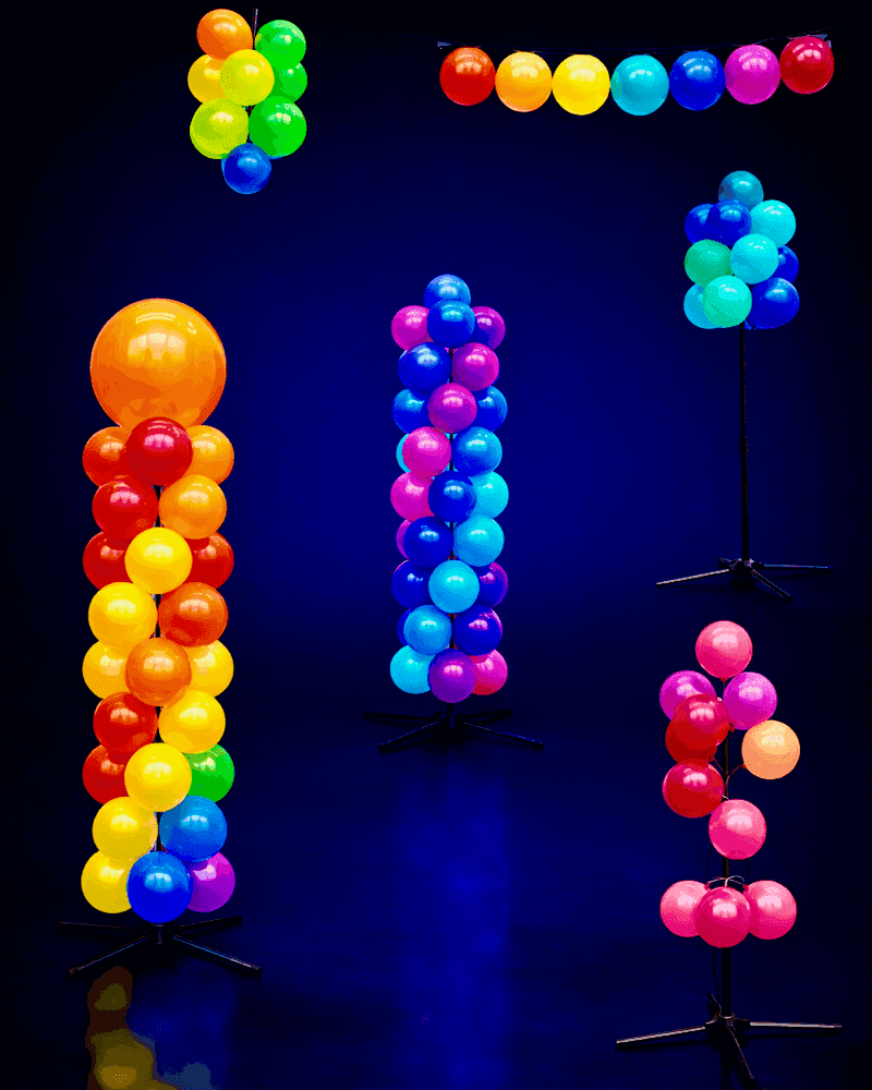 PilaMania productassortiment: ballonpilaar, ballonfontein, tros en losse ballonnen in diverse kleuren