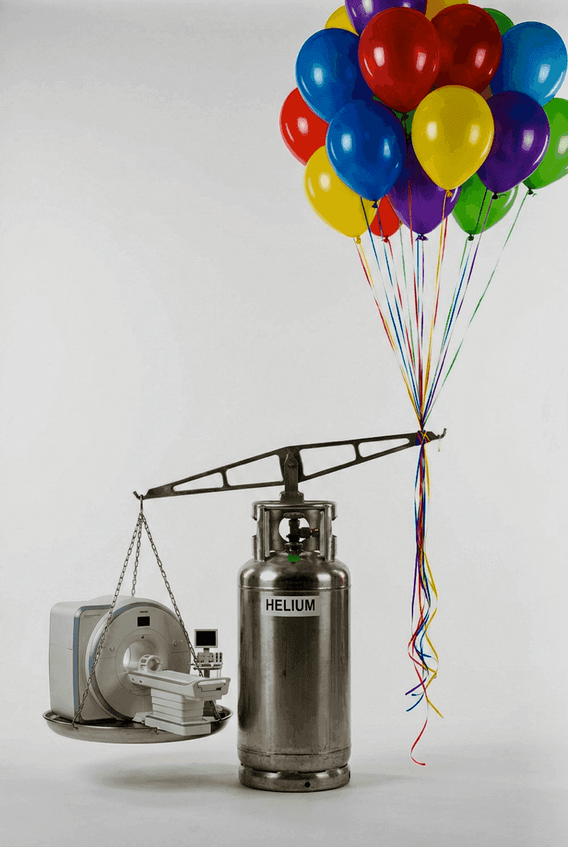 Heliumtank gebruikt voor ballonnen terwijl MRI-scanners wachten