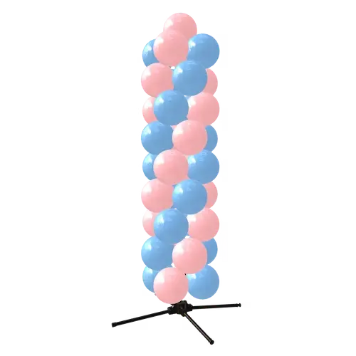PilaMania ballonpilaar in roze en blauw op zijn statief, zonder omgeving