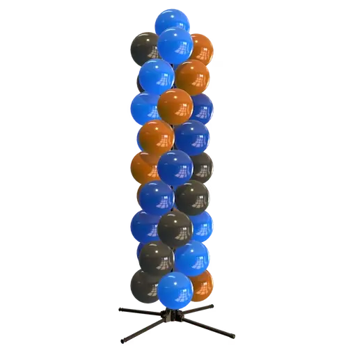 PilaMania ballonpilaar in blauw, antraciet en koper op zijn statief, zonder omgeving