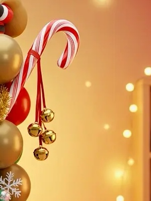 Zuurstok met gouden belletjes als accent bij een ballonopstelling